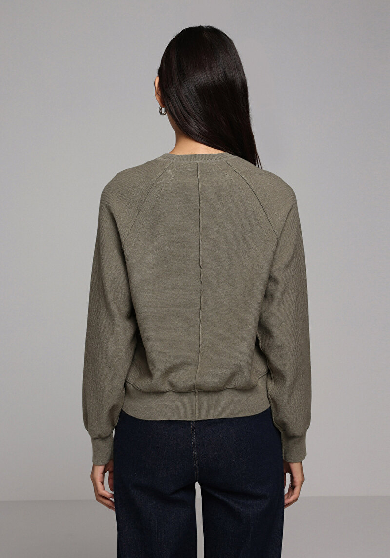 Regular Fit Düğmeli Yaka Düz Kadın Yeşil Kazak