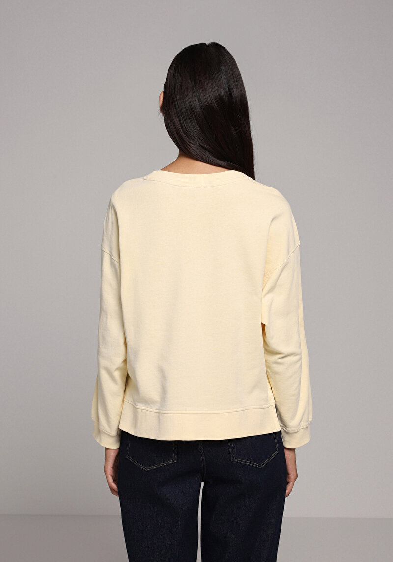 Regular Fit Yuvarlak Yaka Düz Kadın Sari Sweatshirt