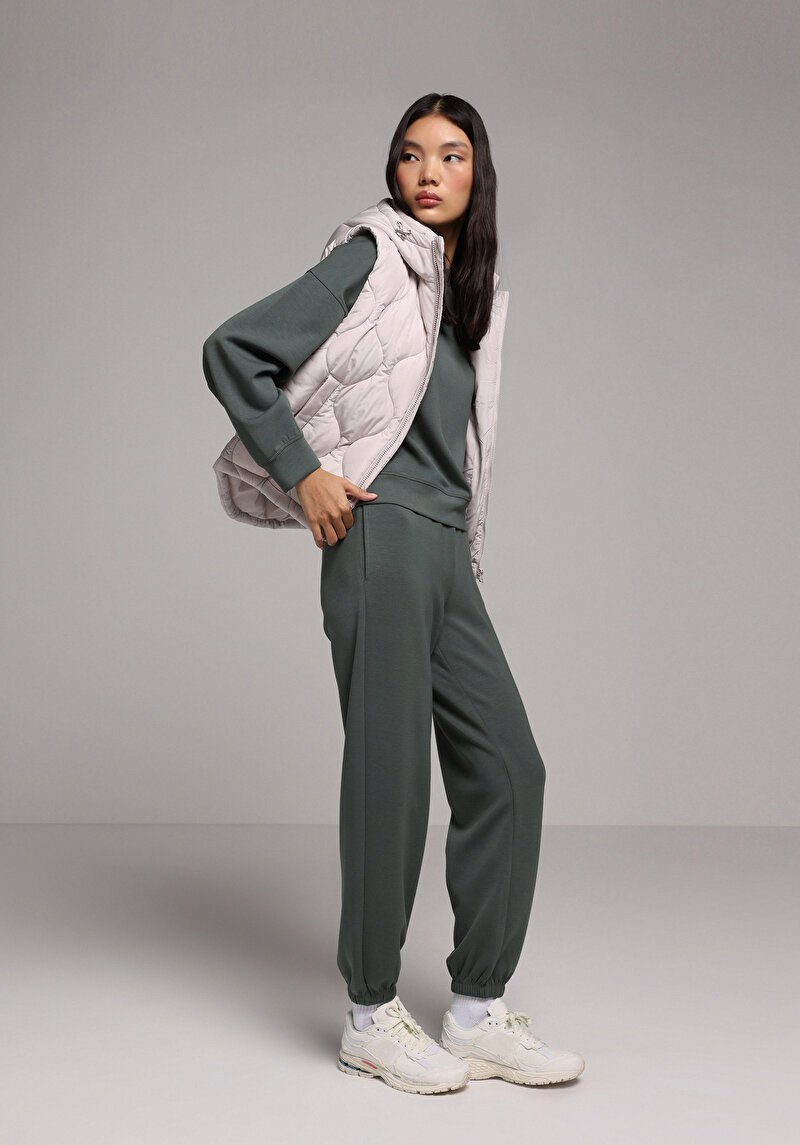 Regular Fit Orta Bel Düz Kadın Yeşil Eşofman Altı