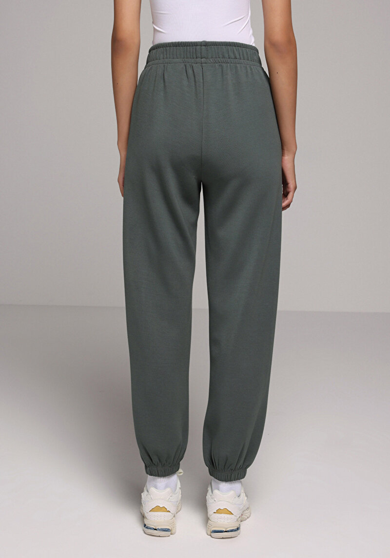 Regular Fit Orta Bel Düz Kadın Yeşil Eşofman Altı