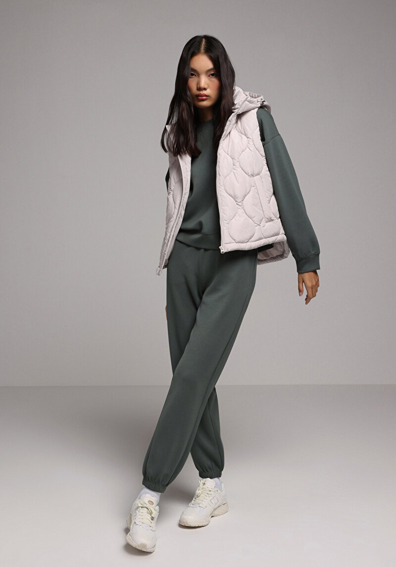 Regular Fit Orta Bel Düz Kadın Yeşil Eşofman Altı