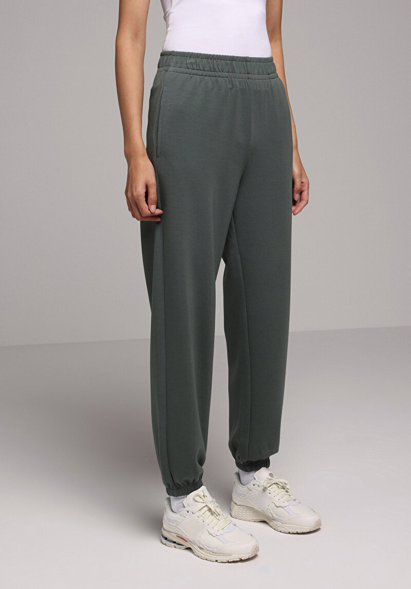 Regular Fit Orta Bel Düz Kadın Yeşil Eşofman Altı