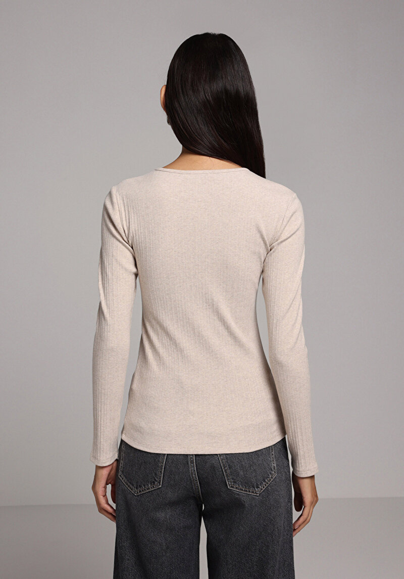 Slim Fit Kadın Bej Tişört