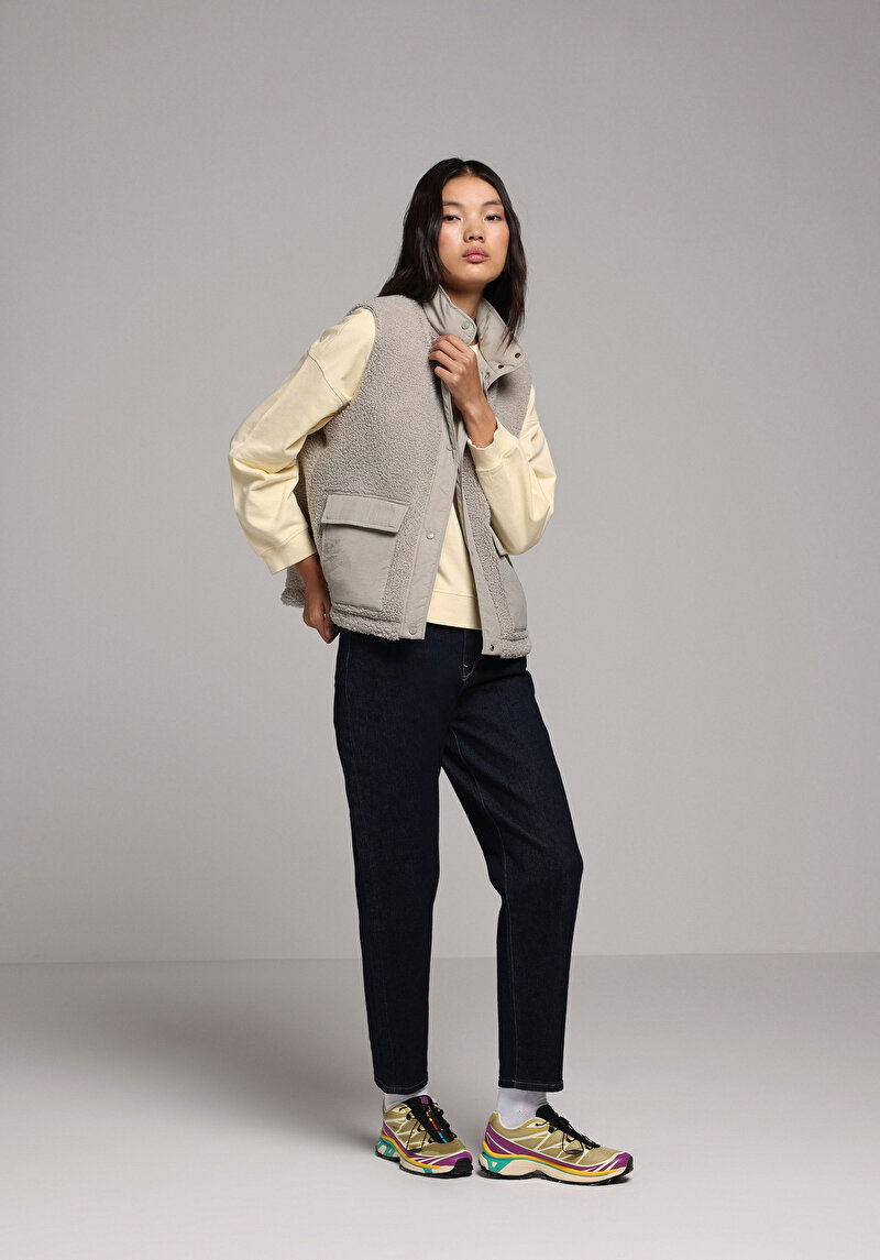 Regular Fit Dik Yaka Çıtçıtlı Astarlı Çift Yönlü Kadın Yeşil Yelek