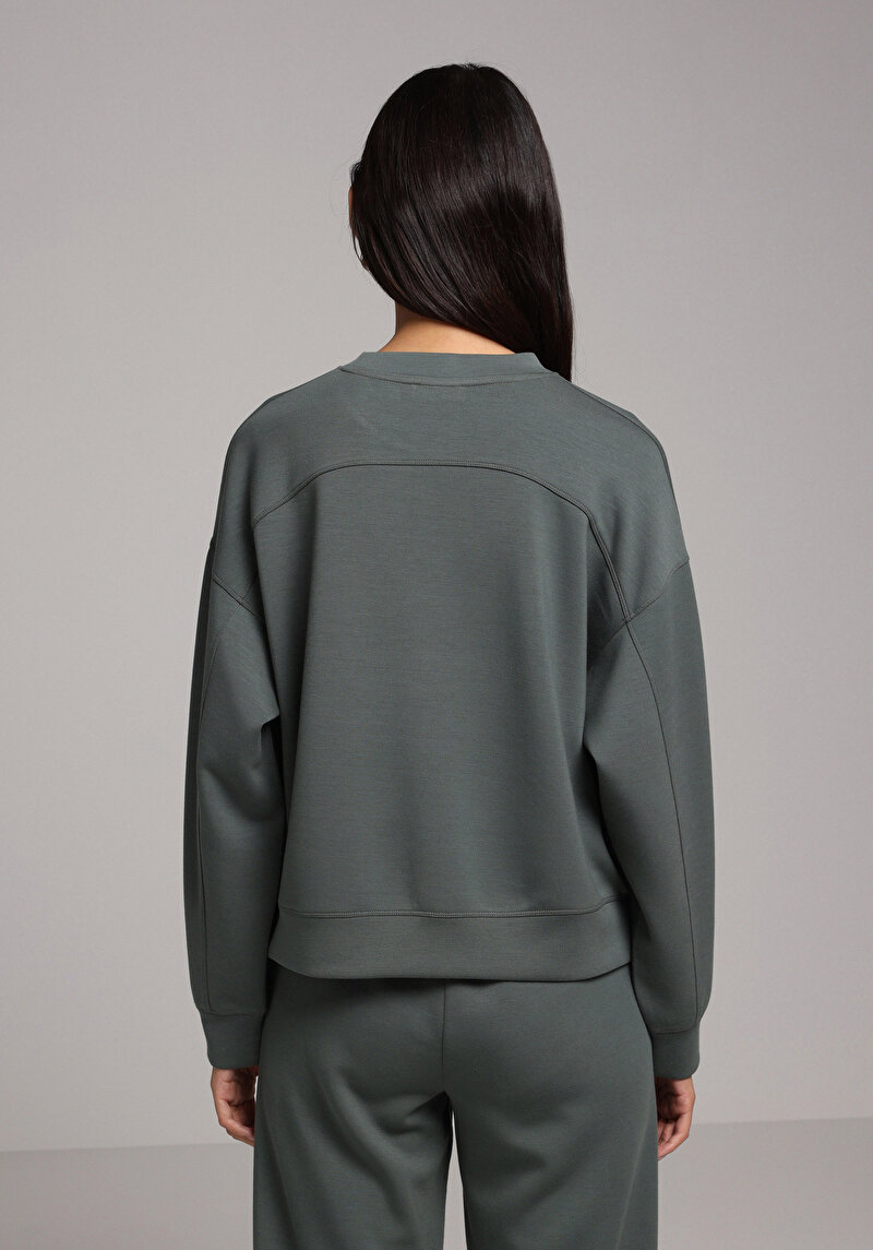 Regular Fit Yuvarlak Yaka Düz Kadın Yeşil Sweatshirt