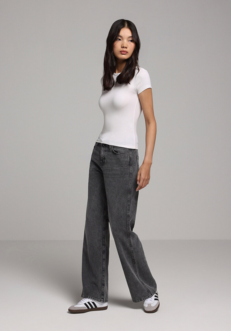 Regular Fit   Kadın Gri Jean Pantolon