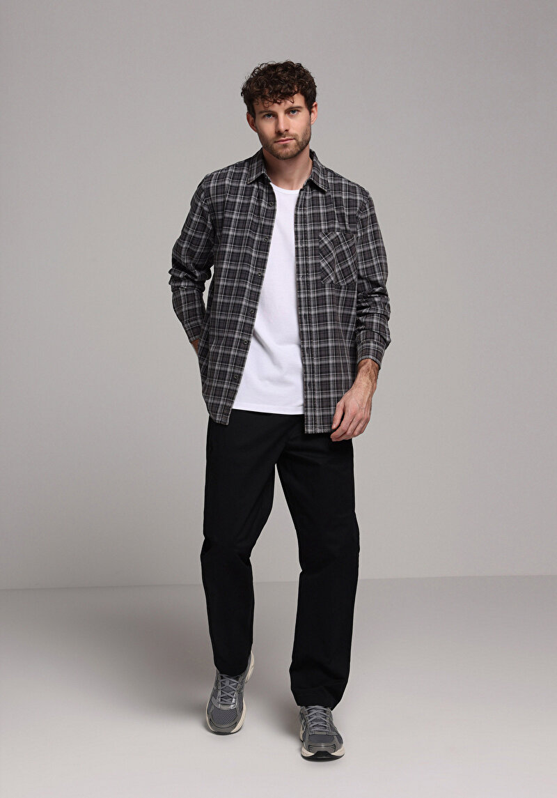 Regular Fit Orta Bel Düz Paça Erkek Siyah  Pantolon