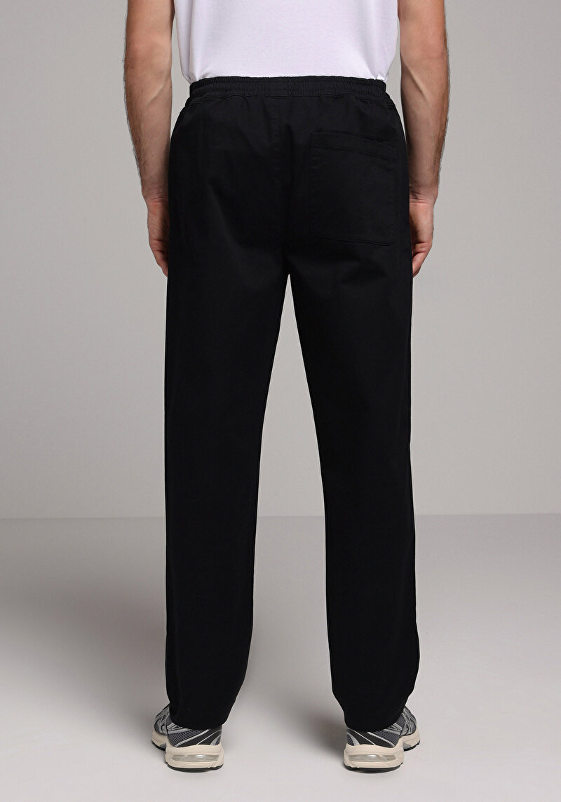 Regular Fit Orta Bel Düz Paça Erkek Siyah Pantolon