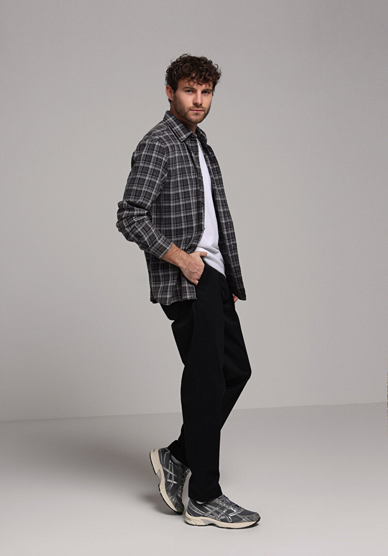 Regular Fit Orta Bel Düz Paça Erkek Siyah  Pantolon