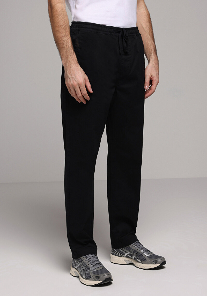 Regular Fit Orta Bel Düz Paça Erkek Siyah Pantolon
