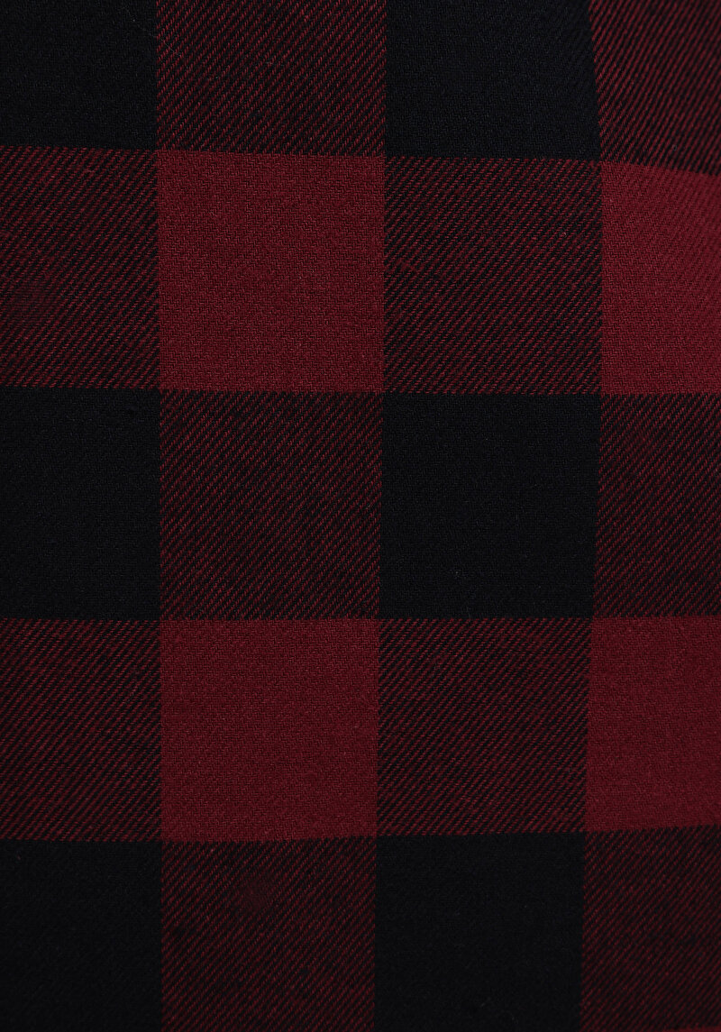 Regular Fit Shirt Neck Kareli Erkek Bordo Uzun Kol Gömlek