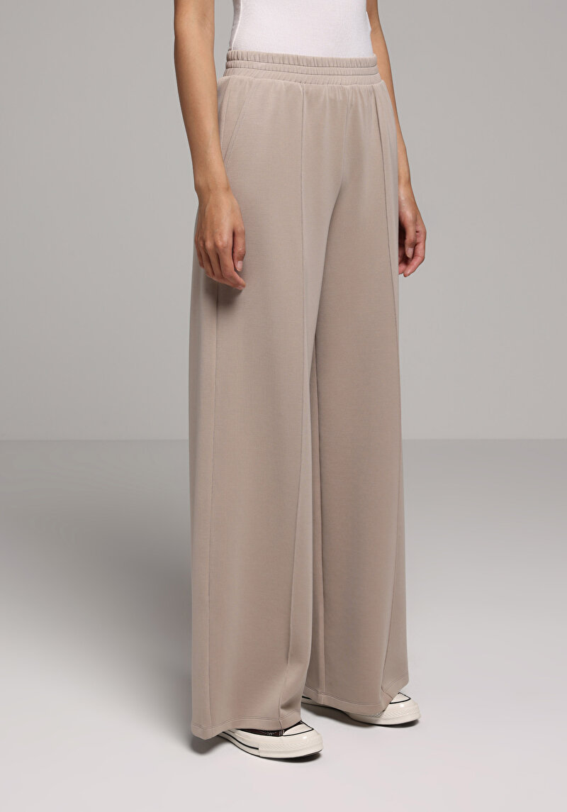 Regular Fit Orta Bel Düz Kadın Bej Eşofman Altı