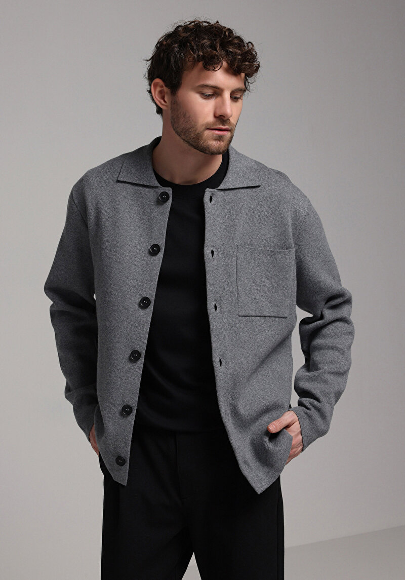 Regular Fit Erkek Gri Hırka