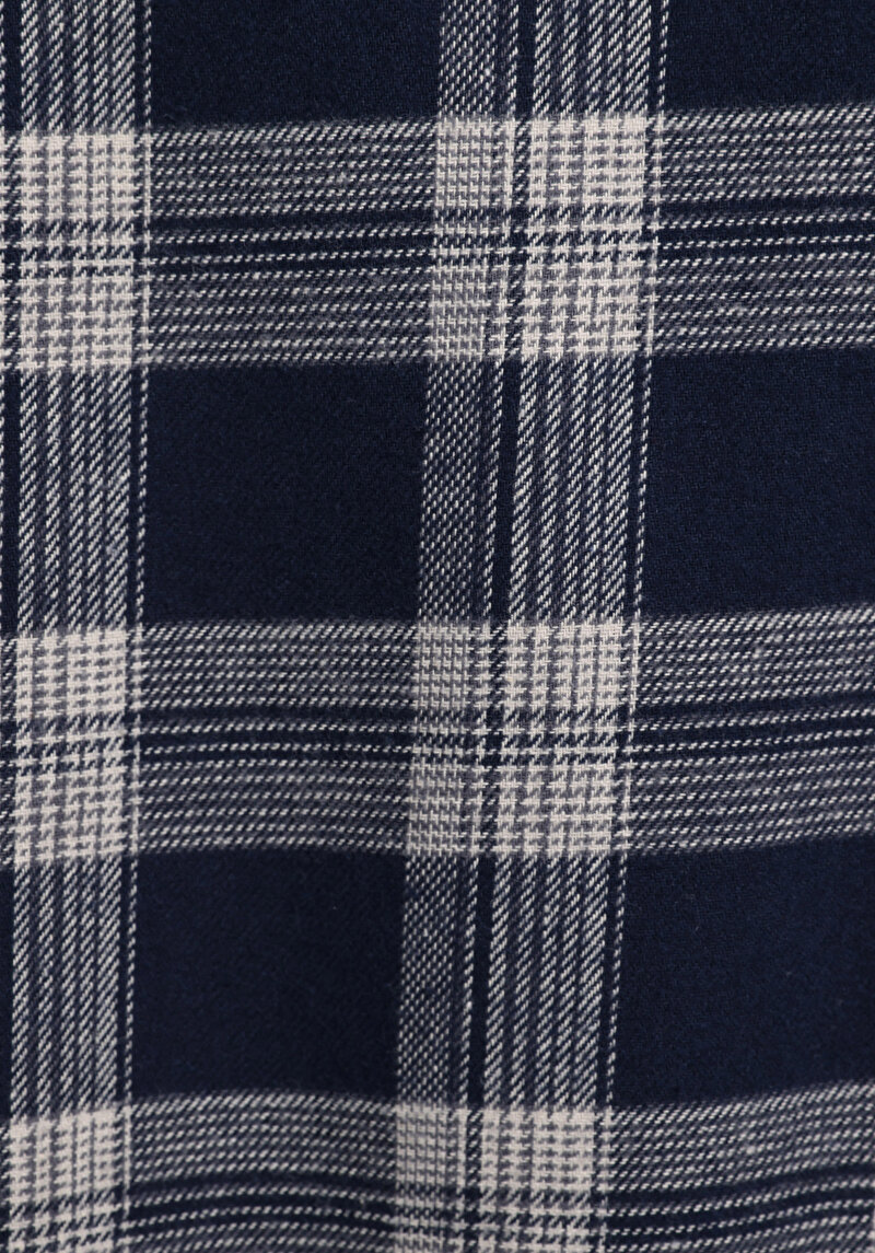 Regular Fit Shirt Neck Ekoseli Erkek Lacivert Uzun Kol Gömlek