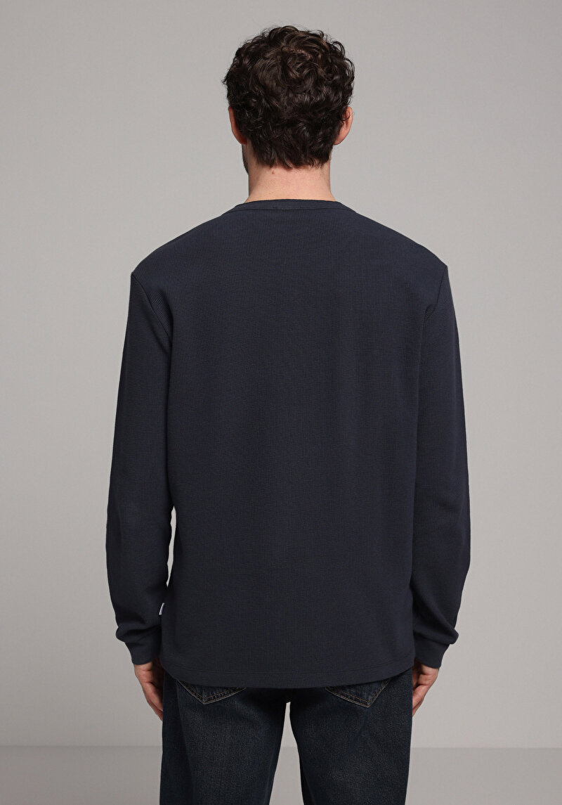 Regular Fit Düğmeli Yaka Düz Erkek Antrasit Uzun Kol Tişört