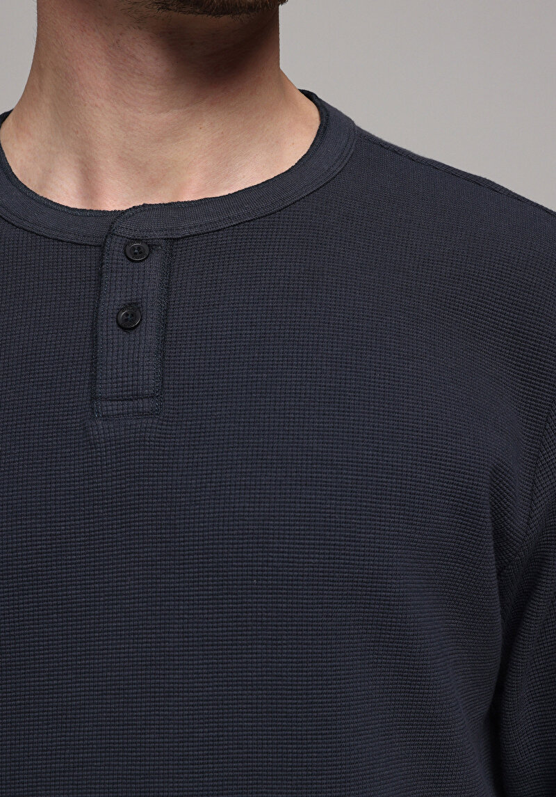 Regular Fit Düğmeli Yaka Düz Erkek Antrasit Uzun Kol Tişört