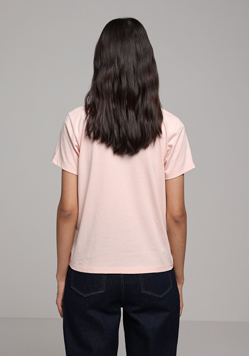 Regular Fit Yuvarlak Yaka Düz Kadın Pembe Kısa Kol Tişört