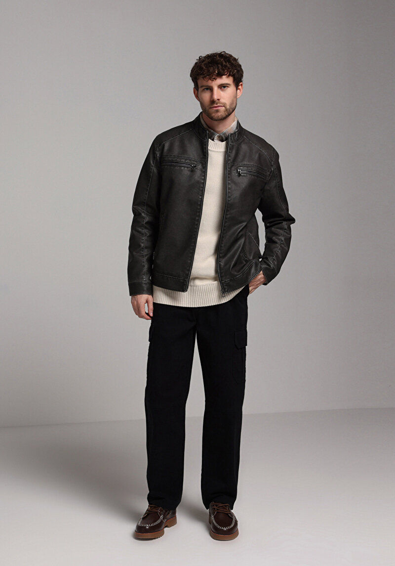 Slim Fit Erkek Antrasit Mont Pu