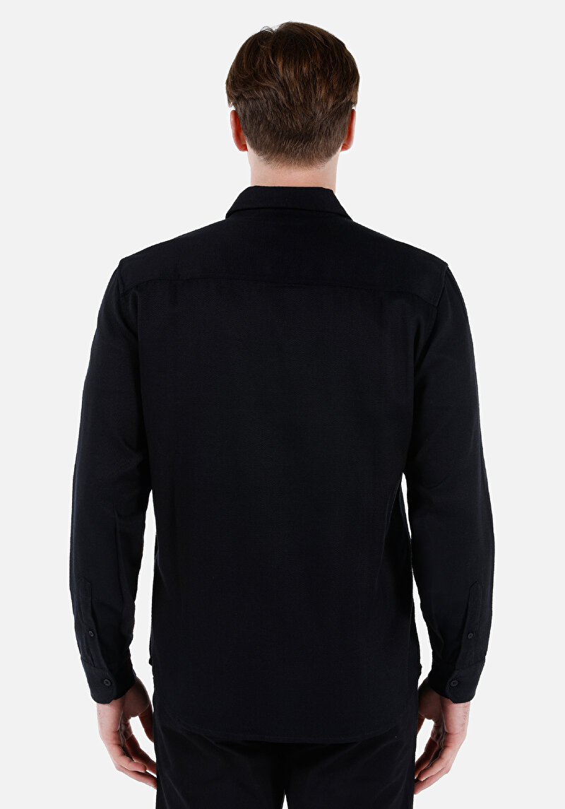 Regular Fit Shirt Neck Düz Erkek Siyah Uzun Kol Gömlek