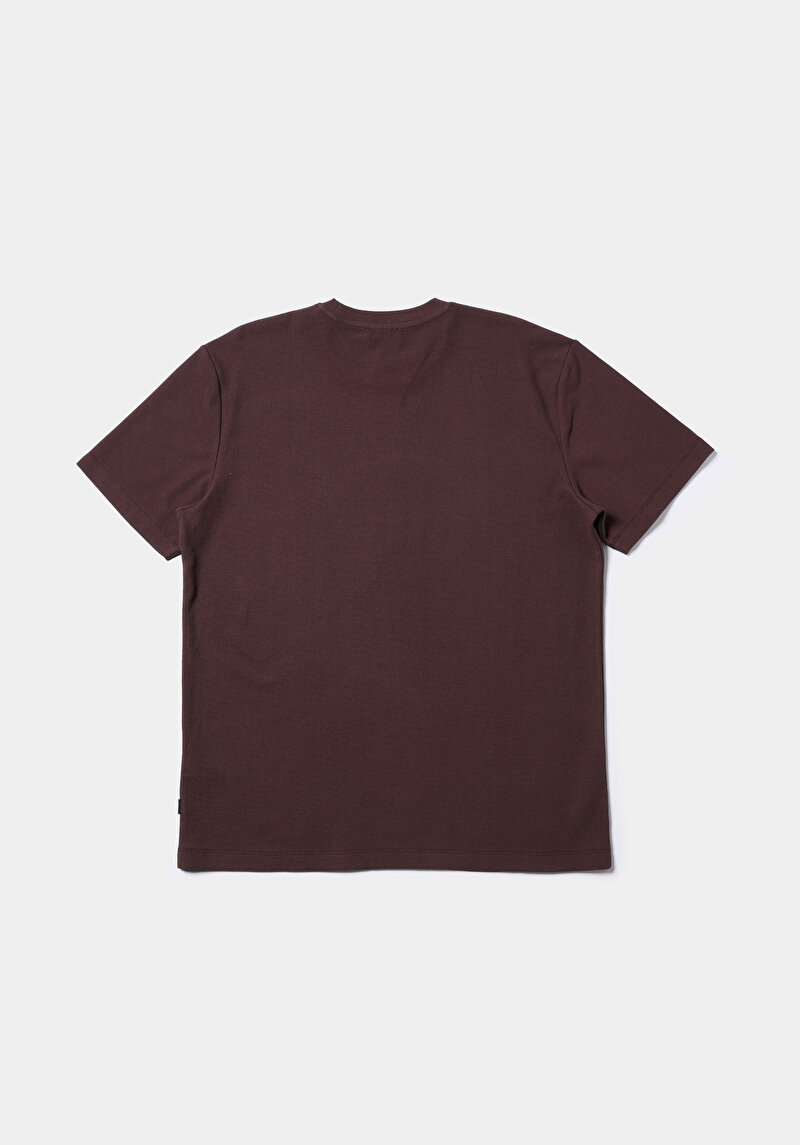 Comfort Fit Yuvarlak Yaka Jakarlı Erkek Kahverengi Kısa Kol Tişört