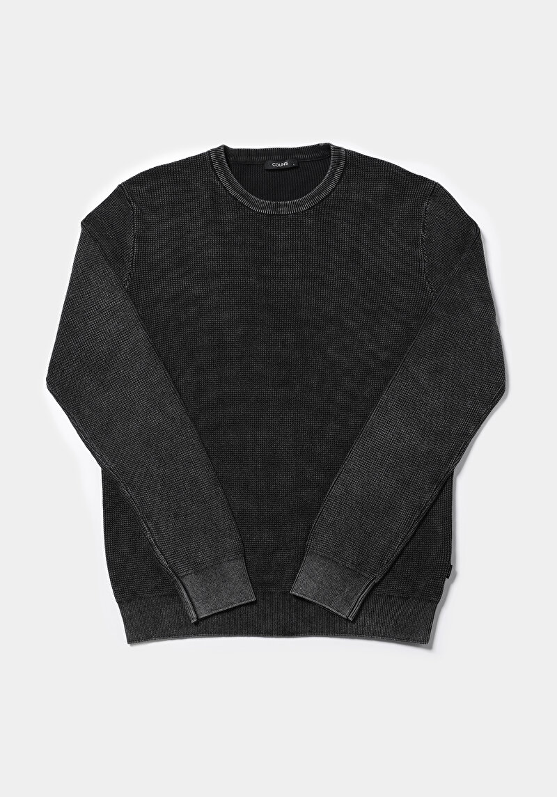 Regular Fit Yuvarlak Yaka Jakarlı Erkek Antrasit Kazak