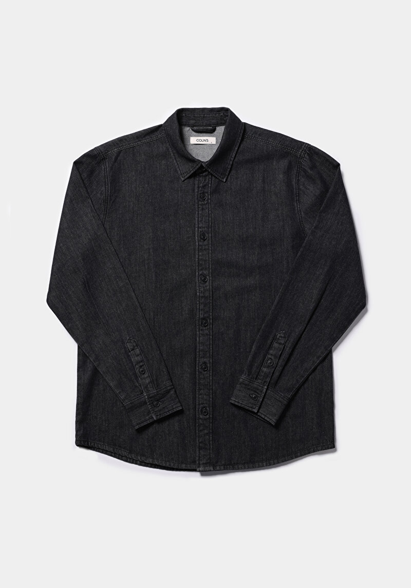 Regular Fit Klasik Yaka Düz Erkek Siyah Uzun Kol Gömlek