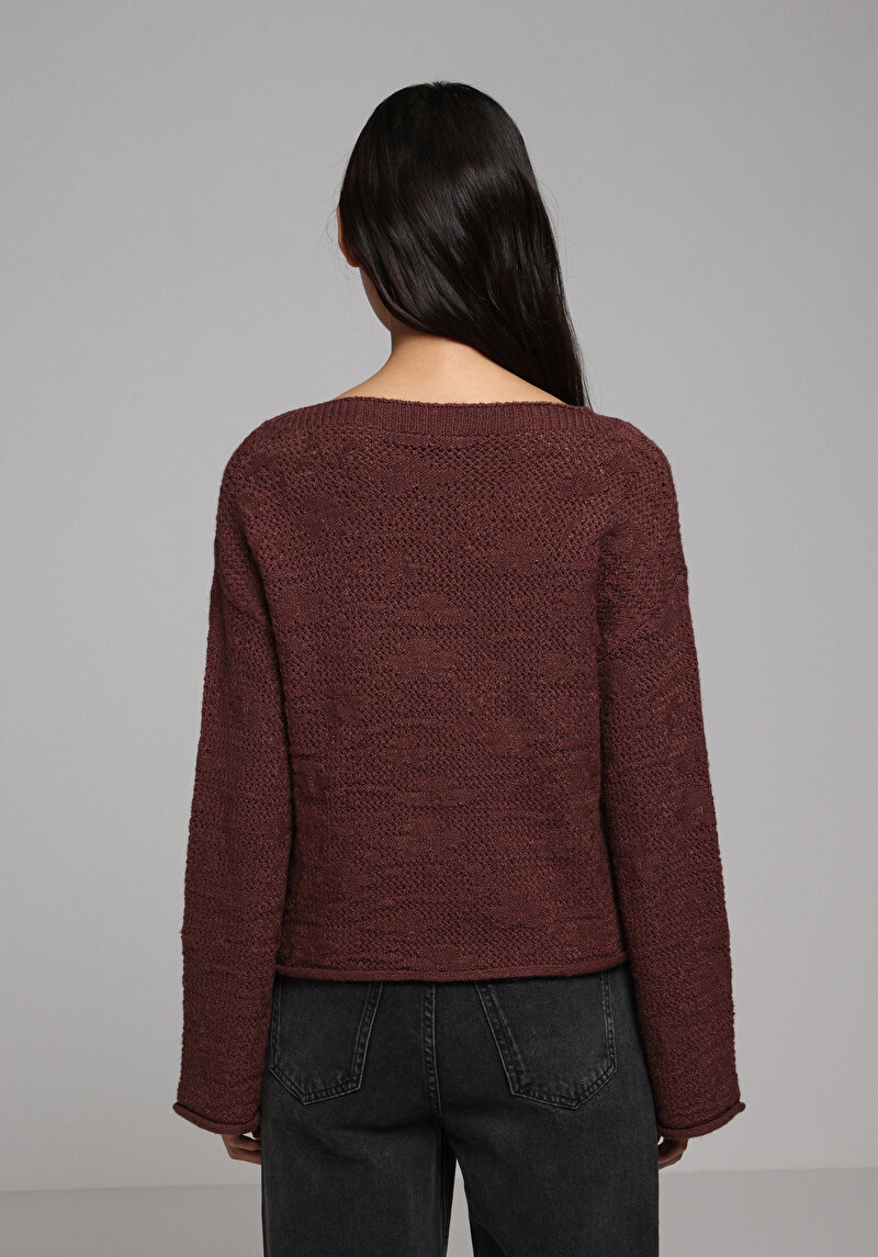 Regular Fit Yuvarlak Yaka Düz Kadın Kahverengi Kazak