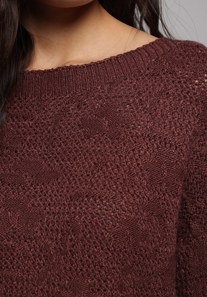 Regular Fit Yuvarlak Yaka Düz Kadın Kahverengi Kazak