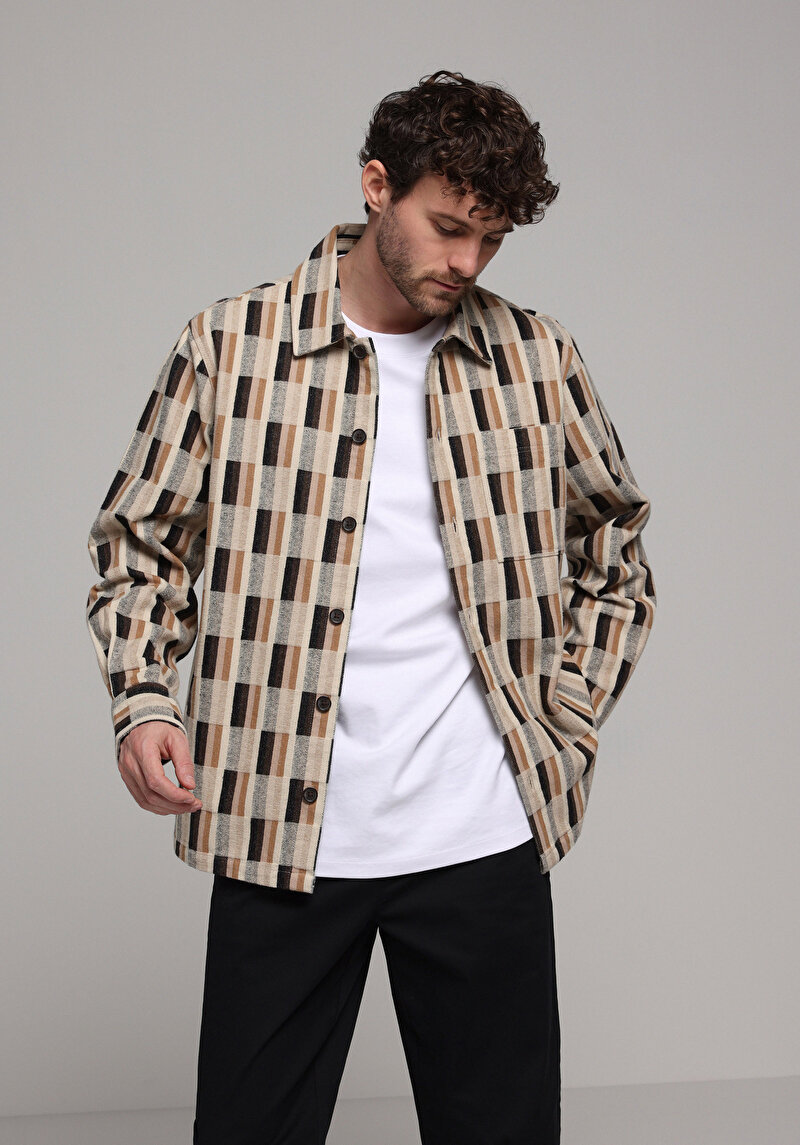 Comfort Fit Erkek Bej Shacket