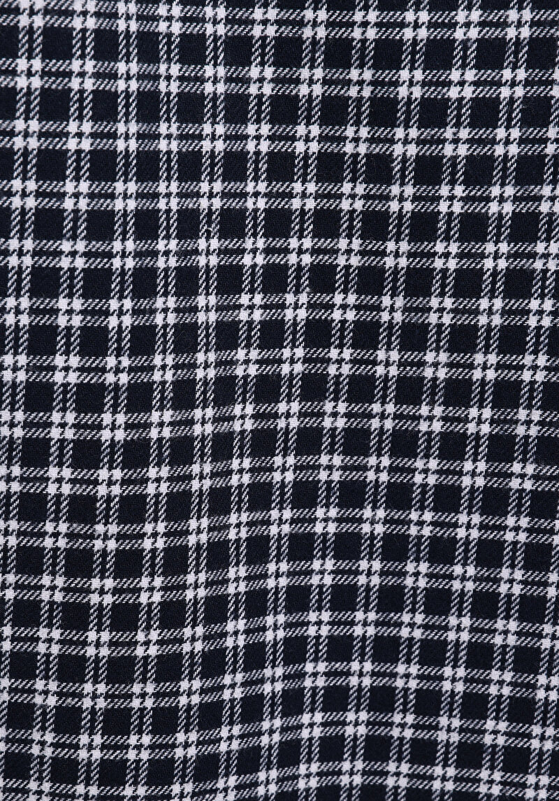 Comfort Fit Shirt Neck Ekoseli Erkek Lacivert Uzun Kol Gömlek