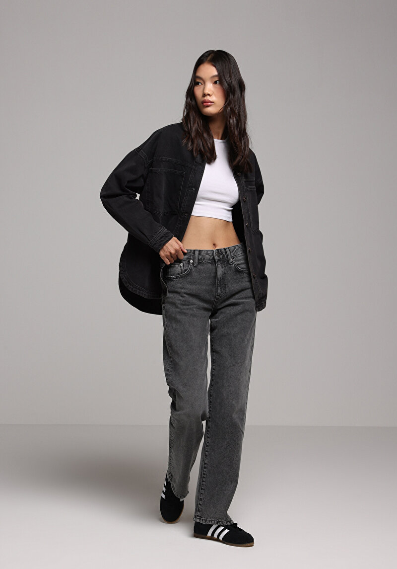 Straight Fit Kadın Siyah Jean Pantolon