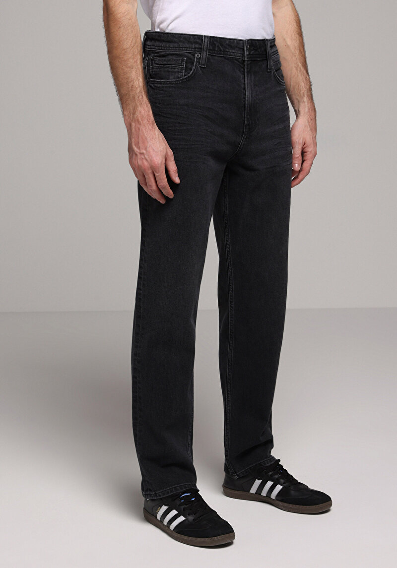 Loose Straight Fit Erkek Siyah Jean Pantolon