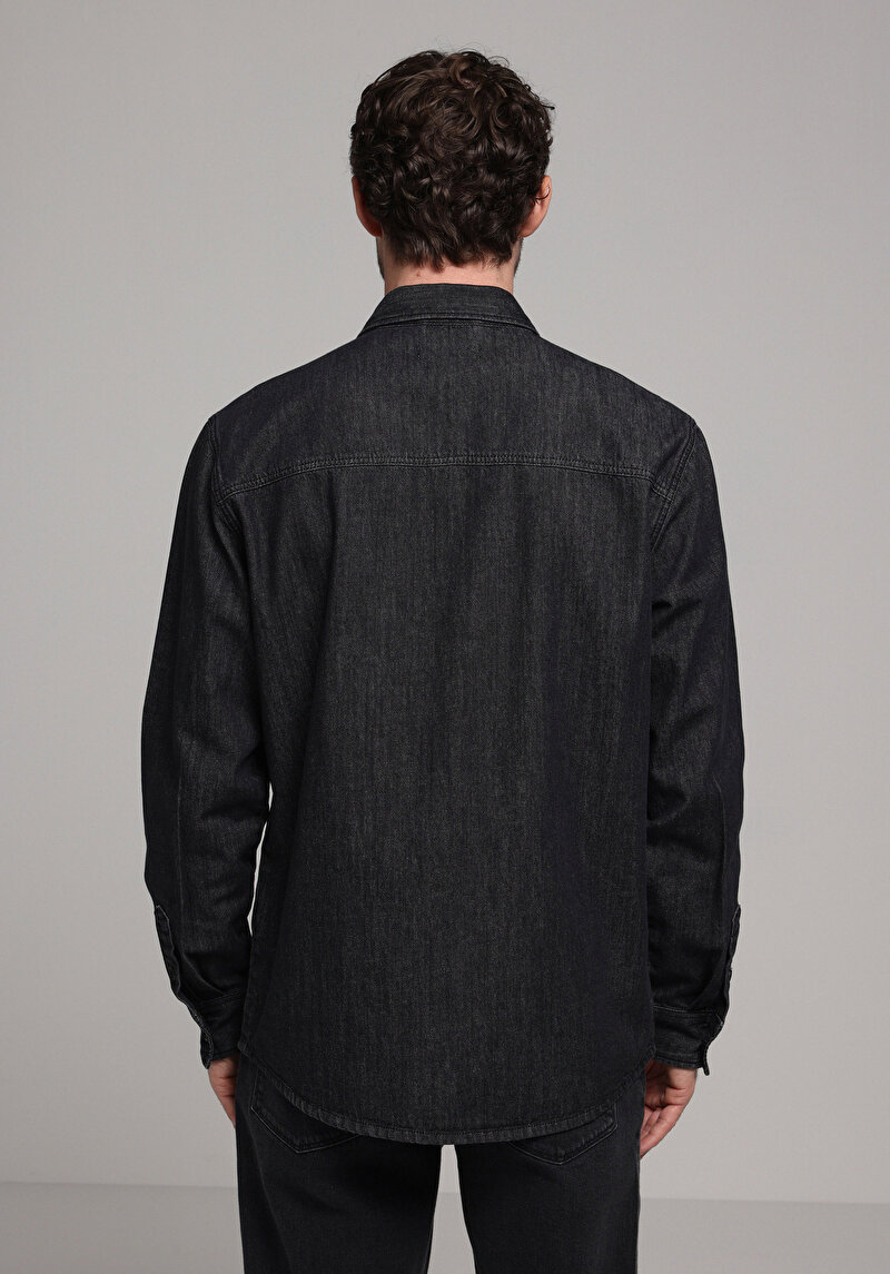 Regular Fit Klasik Yaka Düz Erkek Siyah Uzun Kol Gömlek