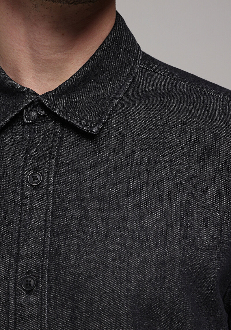 Regular Fit Klasik Yaka Düz Erkek Siyah Uzun Kol Gömlek