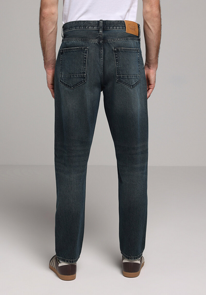 Loose Tapered Fit Erkek İndigo Jean Pantolon