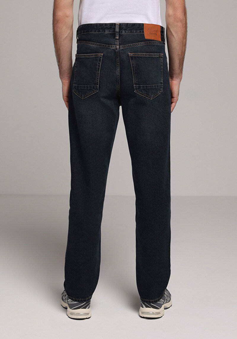 Loose Tapered Fit Erkek Koyu İndigo Jean Pantolon