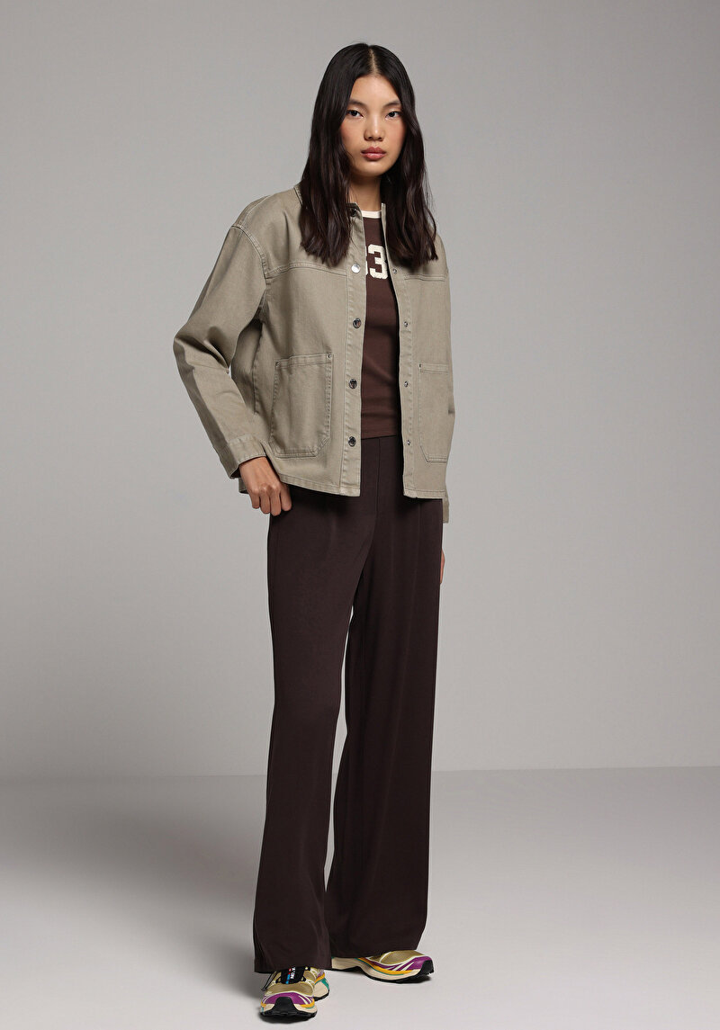 Regular Fit Yüksel Bel Düz Paça Kadın Kahverengi Pantolon