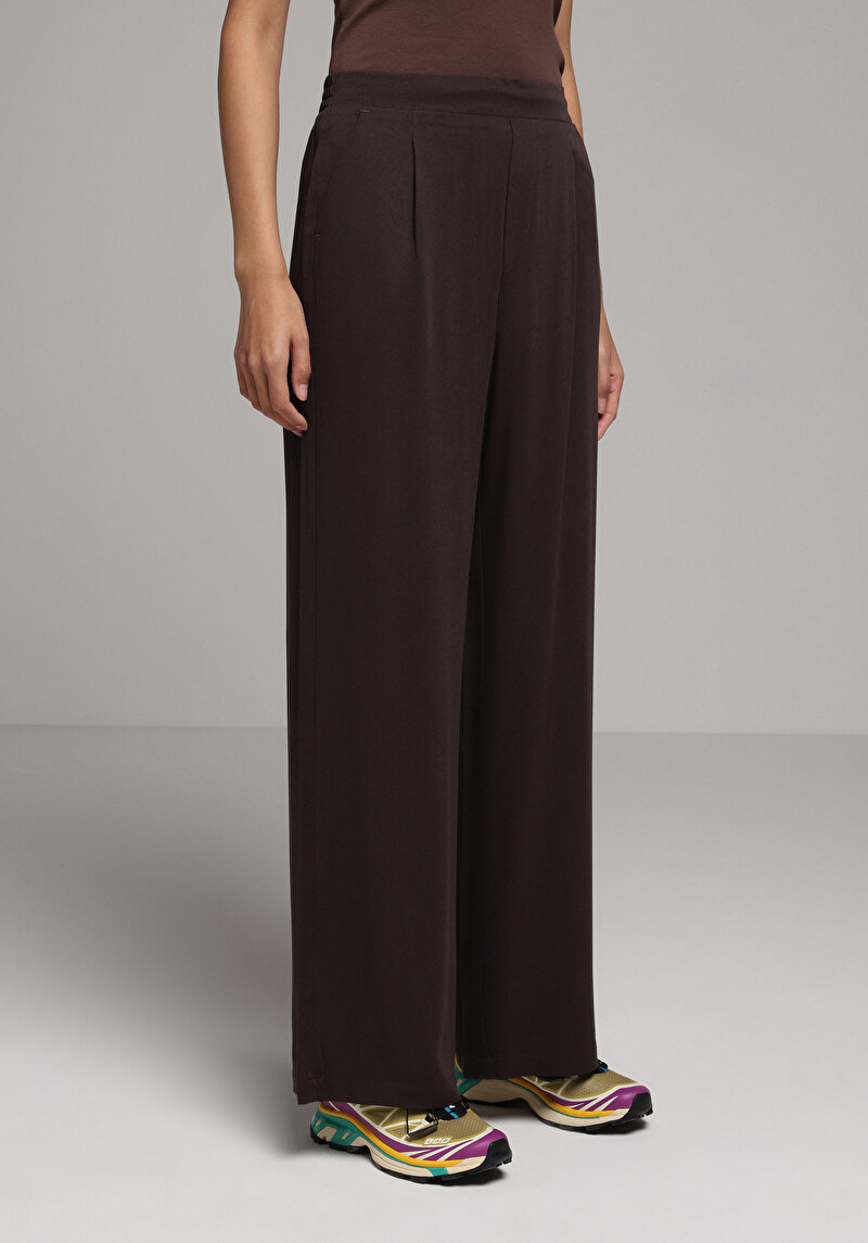 Regular Fit Yüksel Bel Düz Paça Kadın Kahverengi  Pantolon