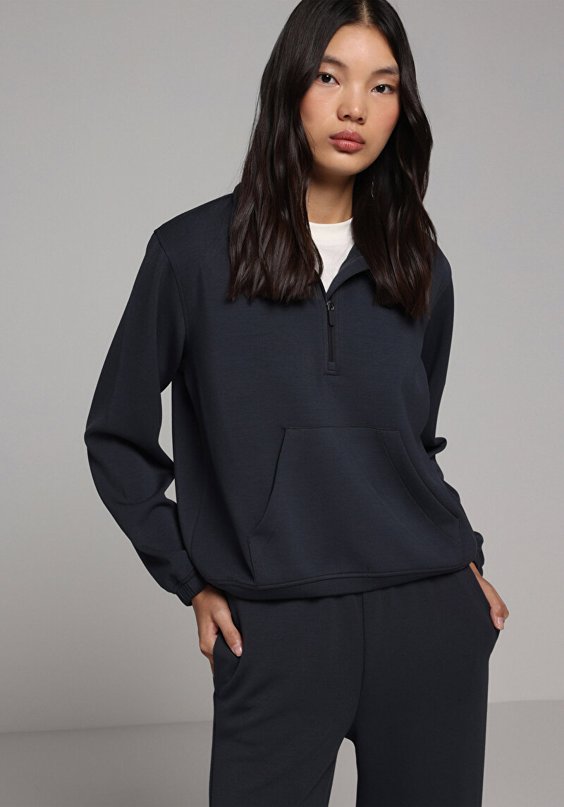 Regular Fit Fermuarlı Düz Kadın Antrasit Sweatshirt