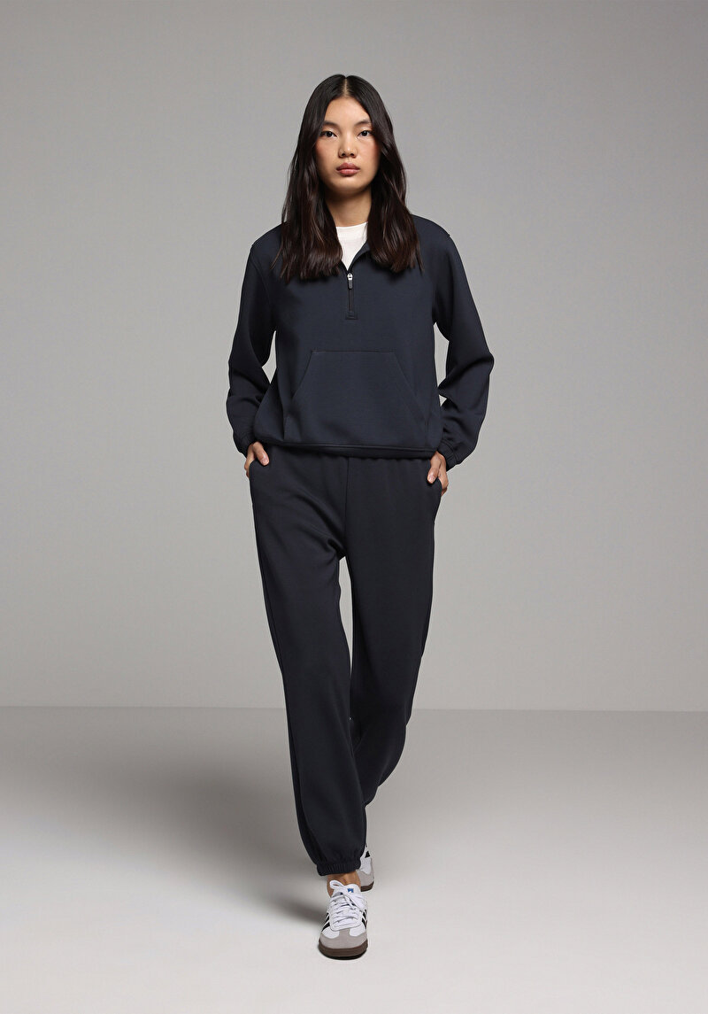 Regular Fit Fermuarlı Düz Kadın Antrasit Sweatshirt