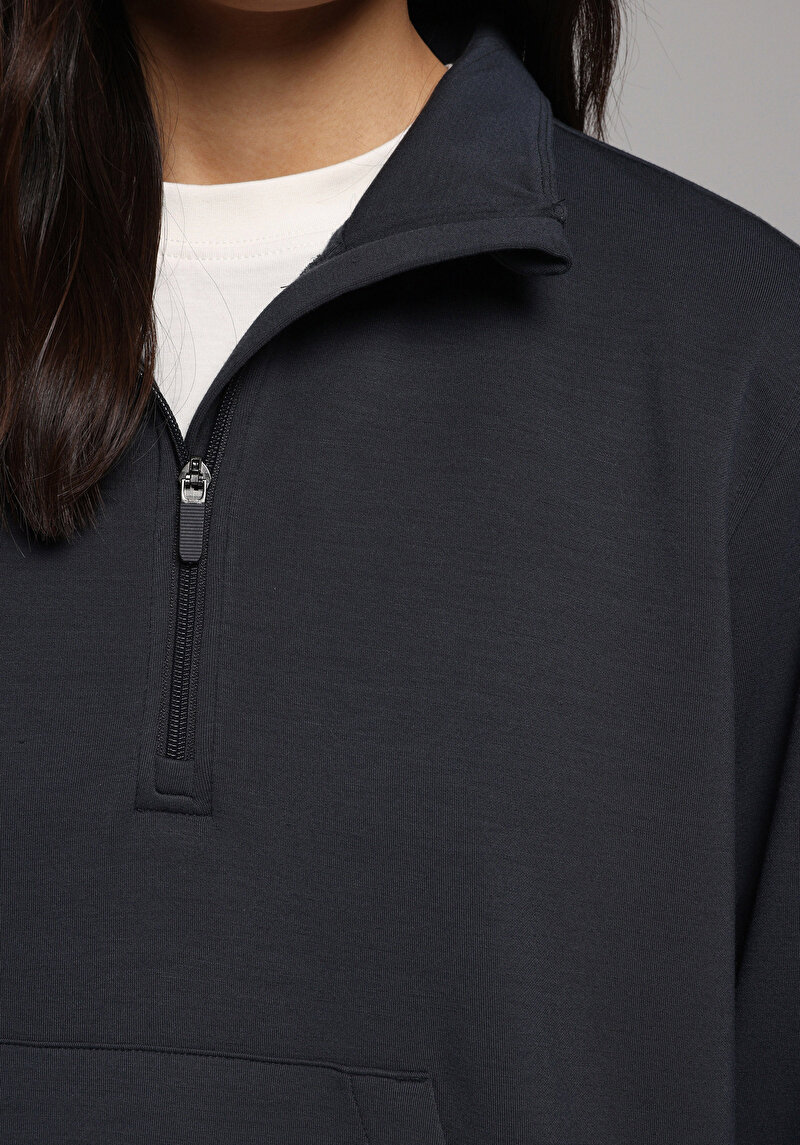 Regular Fit Fermuarlı Düz Kadın Antrasit Sweatshirt