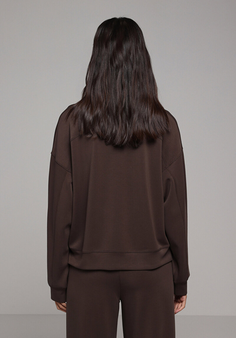 Regular Fit Yuvarlak Yaka Düz Kadın Kahverengi Sweatshirt