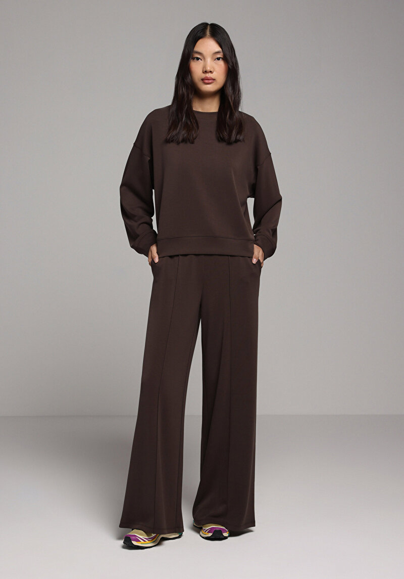 Regular Fit Orta Bel Düz Kadın Kahverengi Eşofman Altı