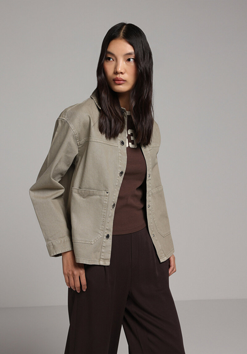 Regular Fıt Çıtçıtlı Astarsız  Kadın Yeşil Ceket