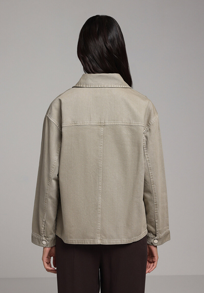 Regular Fıt Çıtçıtlı Astarsız Kadın Yeşil Ceket