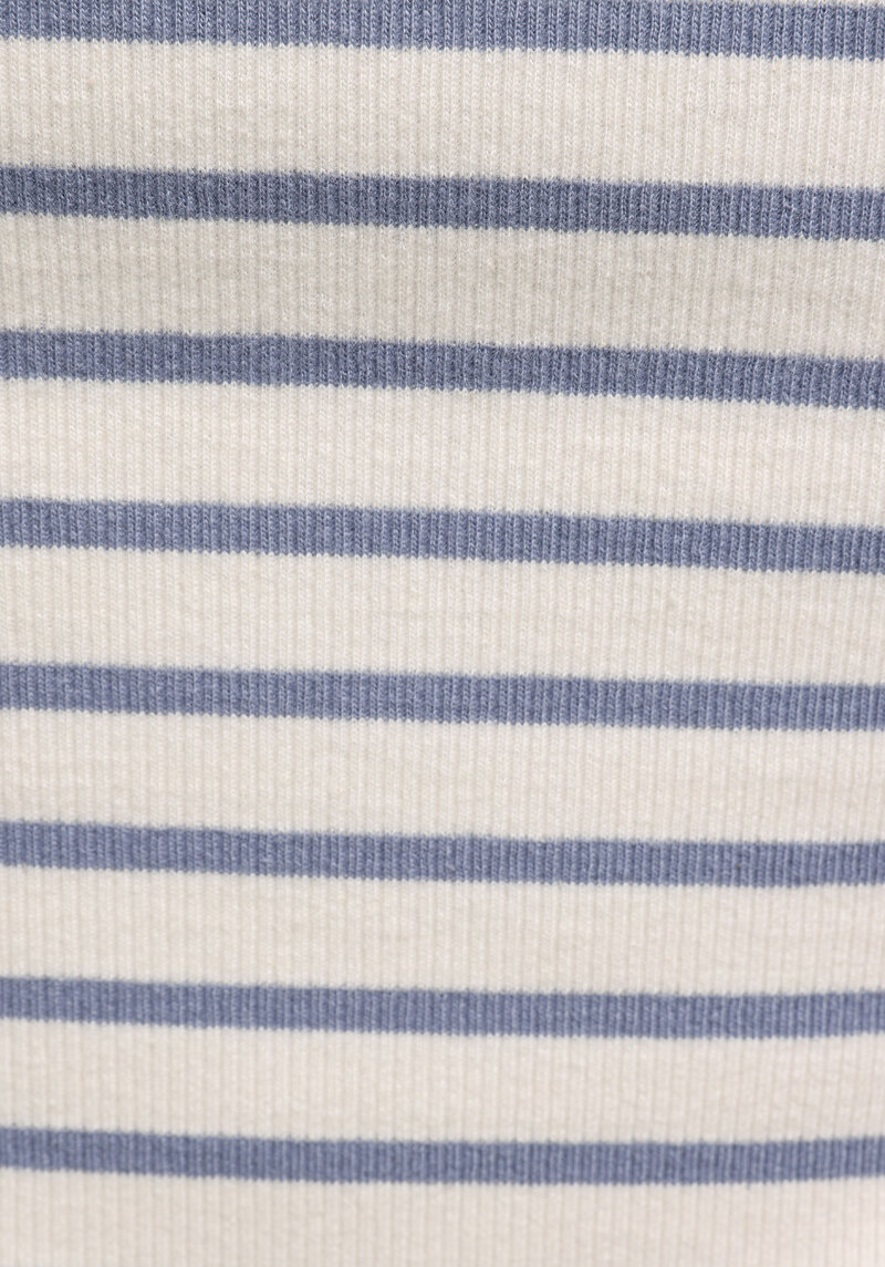 Slim Fit Polo Yaka Çizgili Kadın Mavi Kısa Kol Tişört