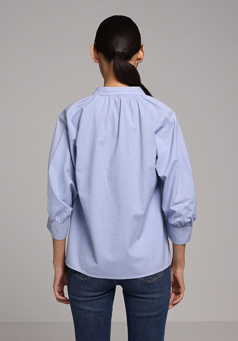 Fashion Fit Hakim Yaka Düz Kadın Mavi Uzun Kol Gömlek