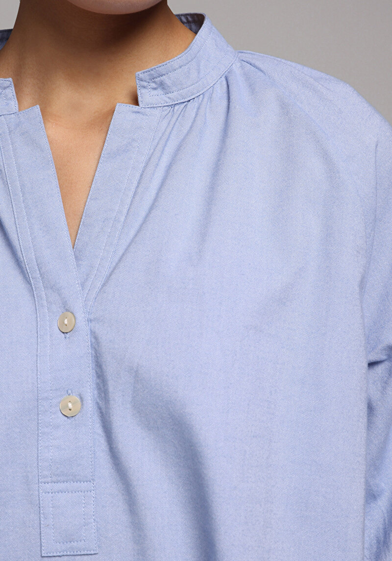 Fashion Fit Hakim Yaka Düz Kadın Mavi Uzun Kol Gömlek