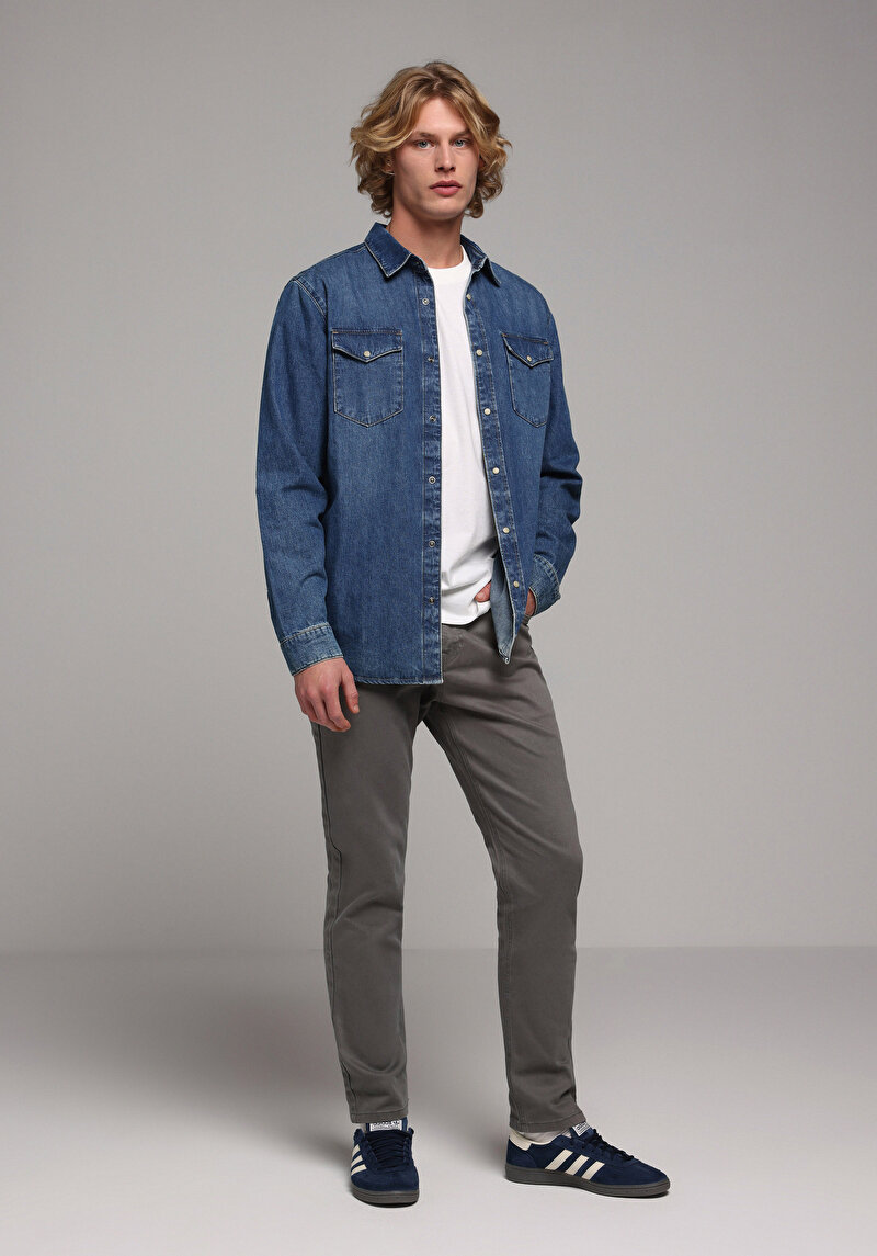 Regular Fit Orta Bel Düz Paça Erkek Yeşil Pantolon