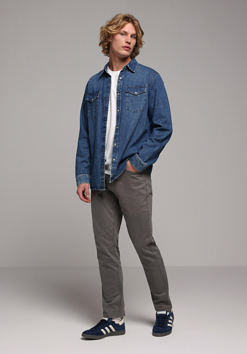 Regular Fit Orta Bel Düz Paça Erkek Yeşil  Pantolon